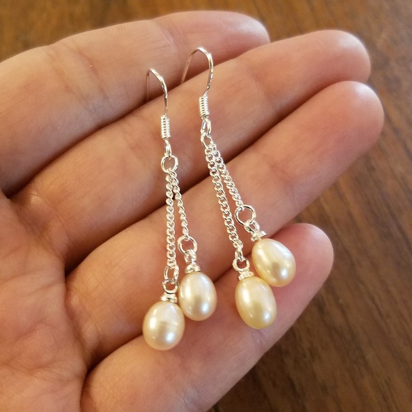 NWOT Genuine Pink Freshwater Pearl Drop Earrings - Picture 4 of 6